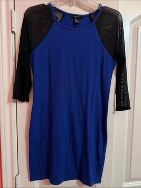 Forever 21 Royal Blue Dress with Black Mesh Sleeves